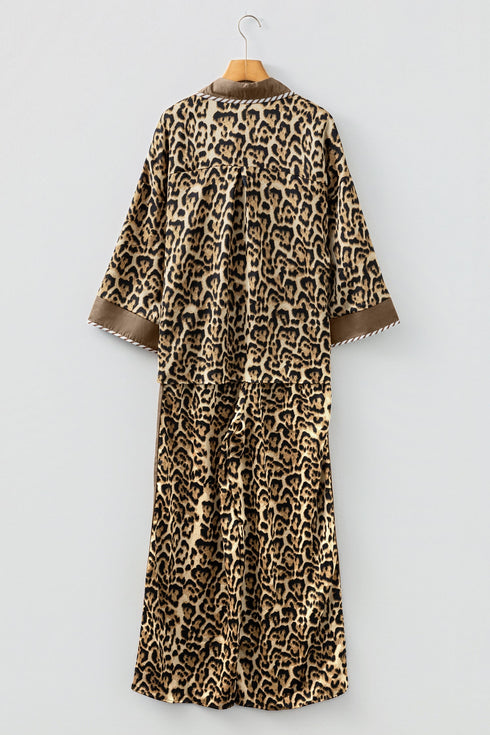 Leopard Print Western Collared Wide Leg Pant Set