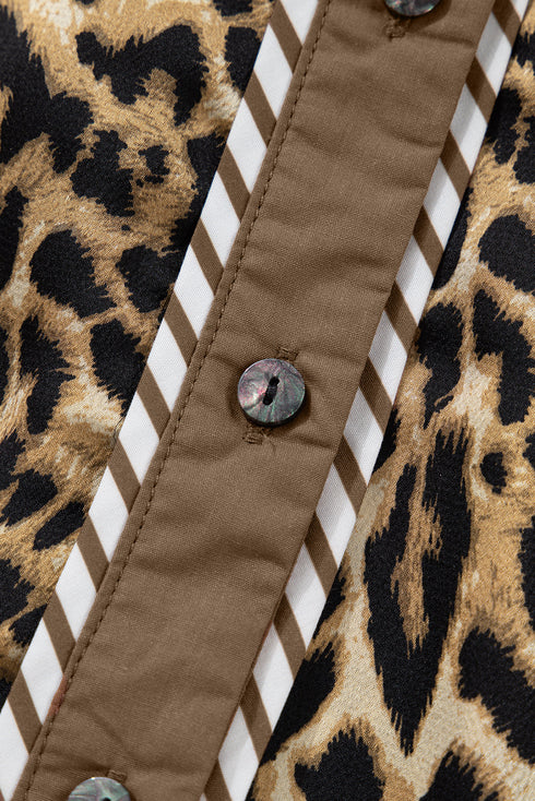 Leopard Print Western Collared Wide Leg Pant Set