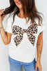 Leopard Print Western Embroidered Bow Round Neck Cotton Top