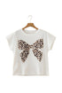 Leopard Print Western Embroidered Bow Round Neck Cotton Top