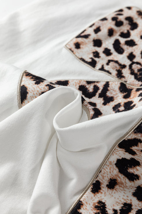 Leopard Print Western Embroidered Bow Round Neck Cotton Top