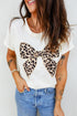 Leopard Print Western Embroidered Bow Round Neck Cotton Top