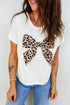 Leopard Print Western Embroidered Bow Round Neck Cotton Top