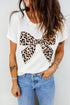 Leopard Print Western Embroidered Bow Round Neck Cotton Top