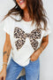Leopard Print Western Embroidered Bow Round Neck Cotton Top