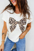 Leopard Print Western Embroidered Bow Round Neck Cotton Top