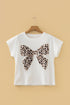 Leopard Print Western Embroidered Bow Round Neck Cotton Top