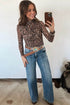 Leopard Print Western High Neck Long Sleeve Slim Top