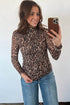 Leopard Print Western High Neck Long Sleeve Slim Top