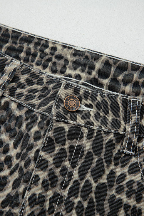 Leopard Print Western High Waist Wide Leg Barrel Jeans