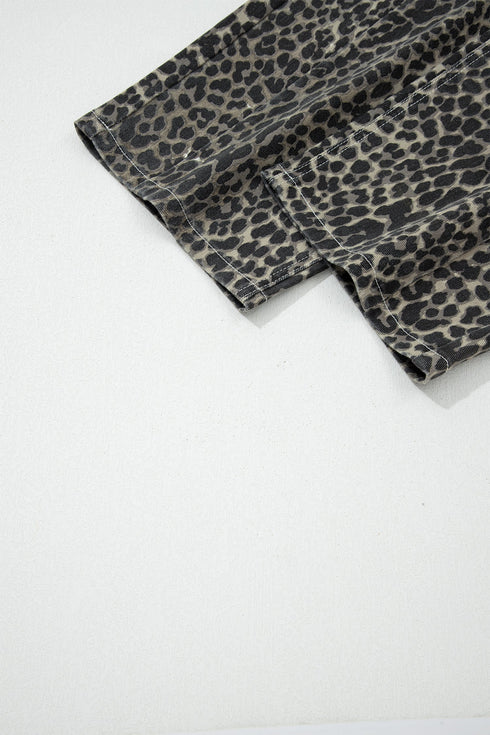 Leopard Print Western High Waist Wide Leg Barrel Jeans