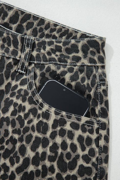 Leopard Print Western High Waist Wide Leg Barrel Jeans