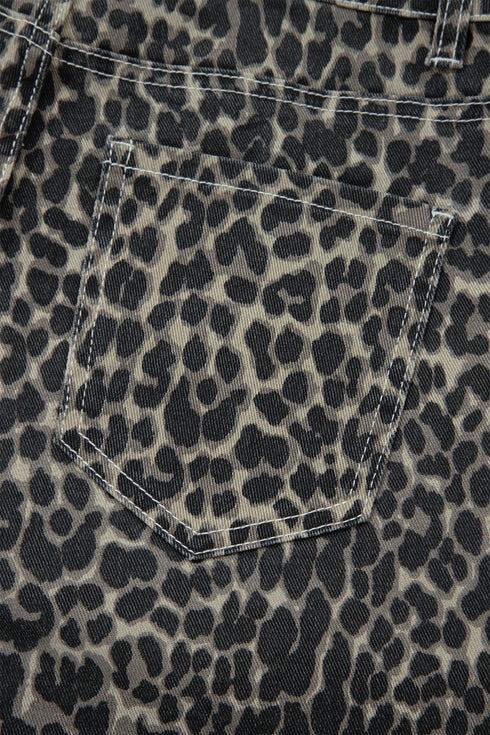 Leopard Print Western High Waist Wide Leg Barrel Jeans