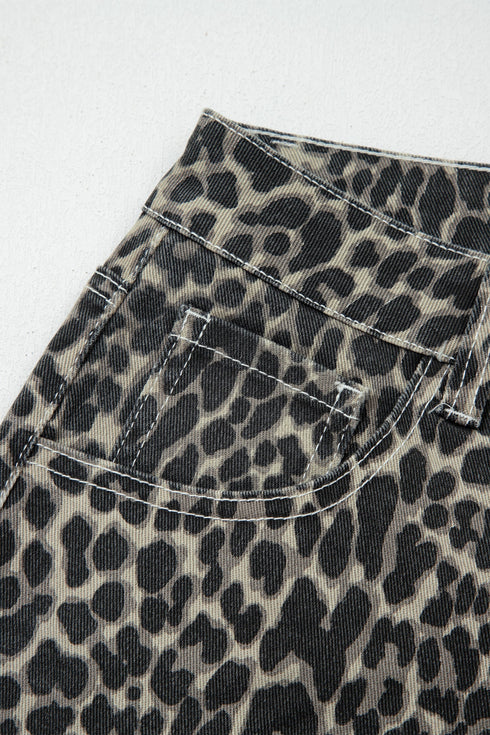 Leopard Print Western High Waist Wide Leg Barrel Jeans