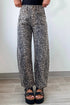Leopard Print Western High Waist Wide Leg Barrel Jeans