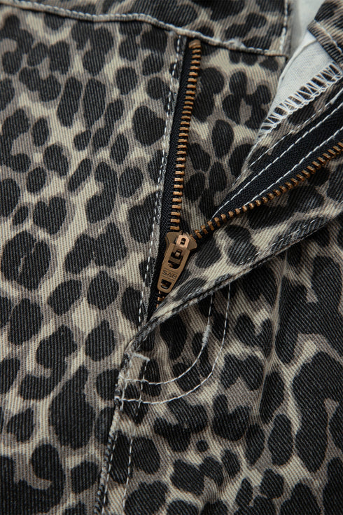 Leopard Print Western High Waist Wide Leg Barrel Jeans