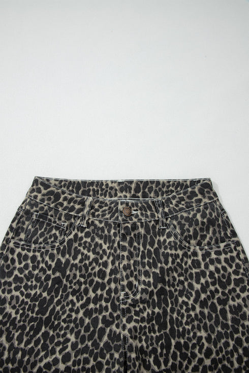 Leopard Print Western High Waist Wide Leg Barrel Jeans
