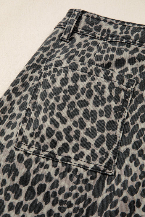 Leopard Print Western High Waist Wide Leg Jeans