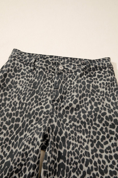 Leopard Print Western High Waist Wide Leg Jeans