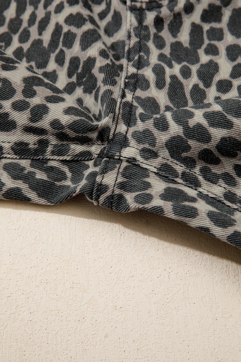 Leopard Print Western High Waist Wide Leg Jeans