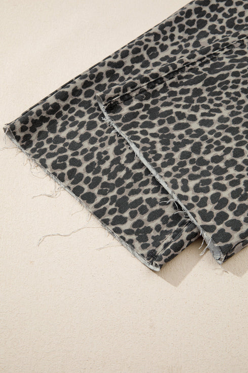 Leopard Print Western High Waist Wide Leg Jeans