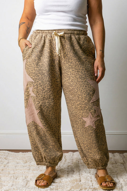 Leopard Print Western Star Patched Jogger Pants