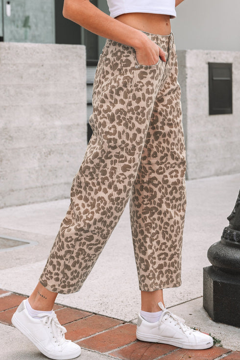 Leopard Print Western Style Straight Loose Jeans