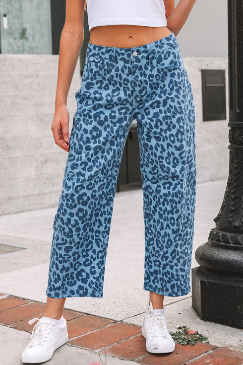 Leopard Print Western Style Straight Loose Jeans