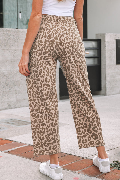 Leopard Print Western Style Straight Loose Jeans