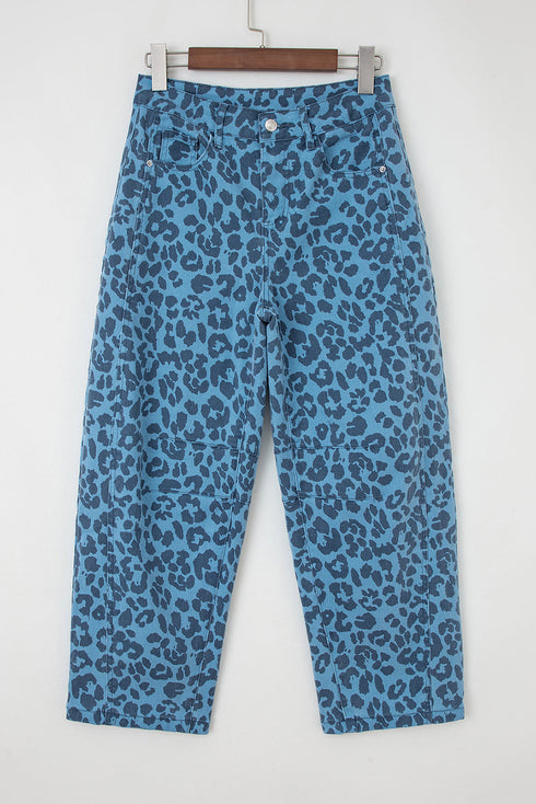 Leopard Print Western Style Straight Loose Jeans