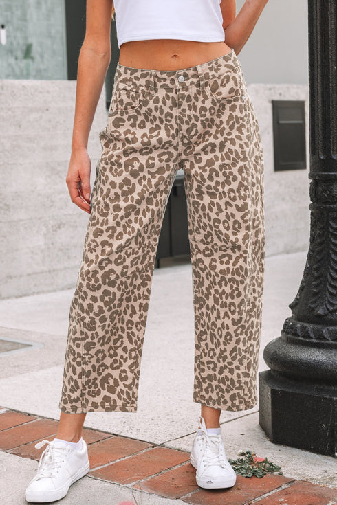 Leopard Print Western Style Straight Loose Jeans