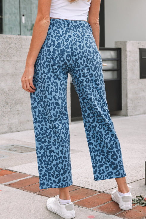 Leopard Print Western Style Straight Loose Jeans