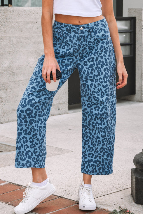 Leopard Print Western Style Straight Loose Jeans