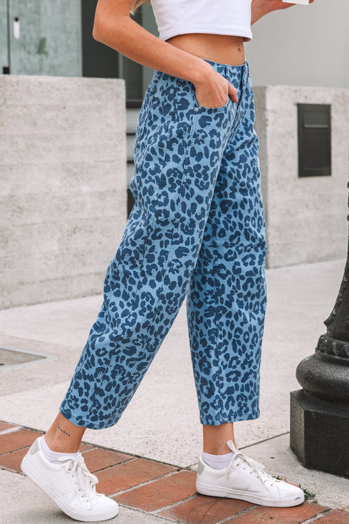 Leopard Print Western Style Straight Loose Jeans