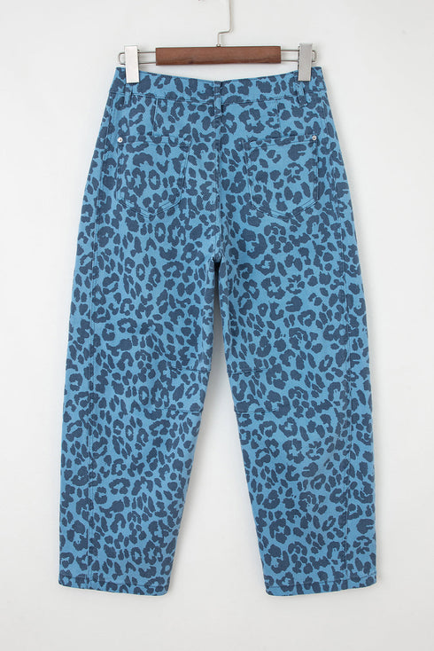 Leopard Print Western Style Straight Loose Jeans