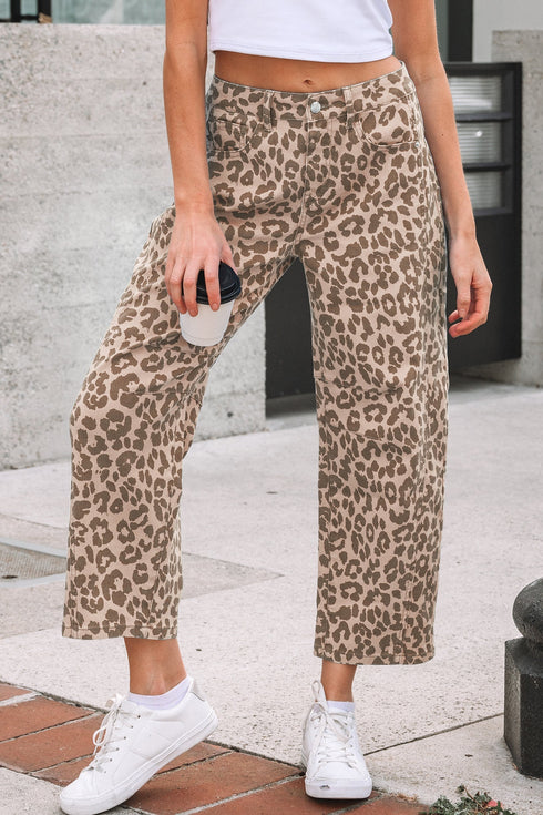 Leopard Print Western Style Straight Loose Jeans