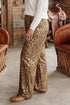 Leopard Print Western Wide Leg Metallic Full Length Pants