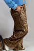 Leopard Print Western Wide Leg Metallic Full Length Pants