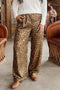 Leopard Print Western Wide Leg Metallic Full Length Pants