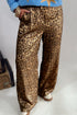 Leopard Print Western Wide Leg Metallic Full Length Pants