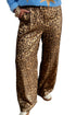 Leopard Print Western Wide Leg Metallic Full Length Pants