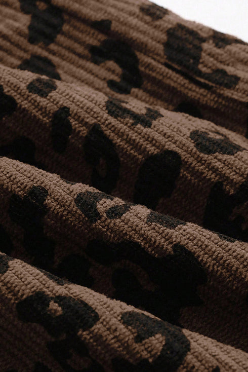 Leopard Print Wide Leg Elastic High Waist Corduroy Pants