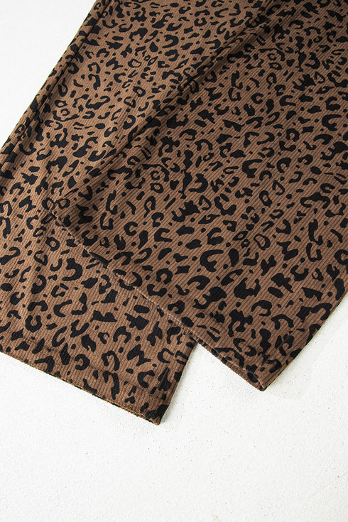 Leopard Print Wide Leg Elastic High Waist Corduroy Pants