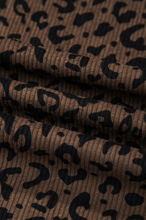 Leopard Print Wide Leg Elastic High Waist Corduroy Pants