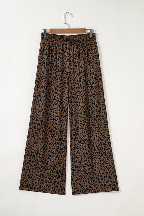 Leopard Print Wide Leg Elastic High Waist Corduroy Pants