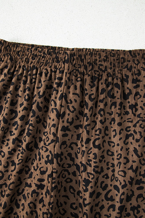 Leopard Print Wide Leg Elastic High Waist Corduroy Pants