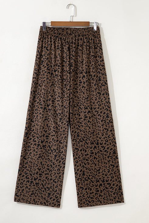 Leopard Print Wide Leg Elastic High Waist Corduroy Pants