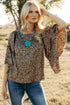 Leopard Print Wide Sleeve V Neck Ruffled Blouse