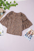 Leopard Print Wide Sleeve V Neck Ruffled Blouse