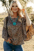 Leopard Print Wide Sleeve V Neck Ruffled Blouse